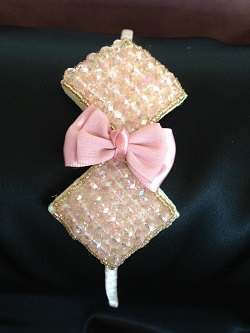 Pink Beaded bow Headband 